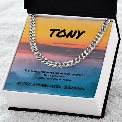 Cuban Link Necklace - The World May Never Know Your Sacrifices - Heartfelt Gift for Any Father or Father Figure