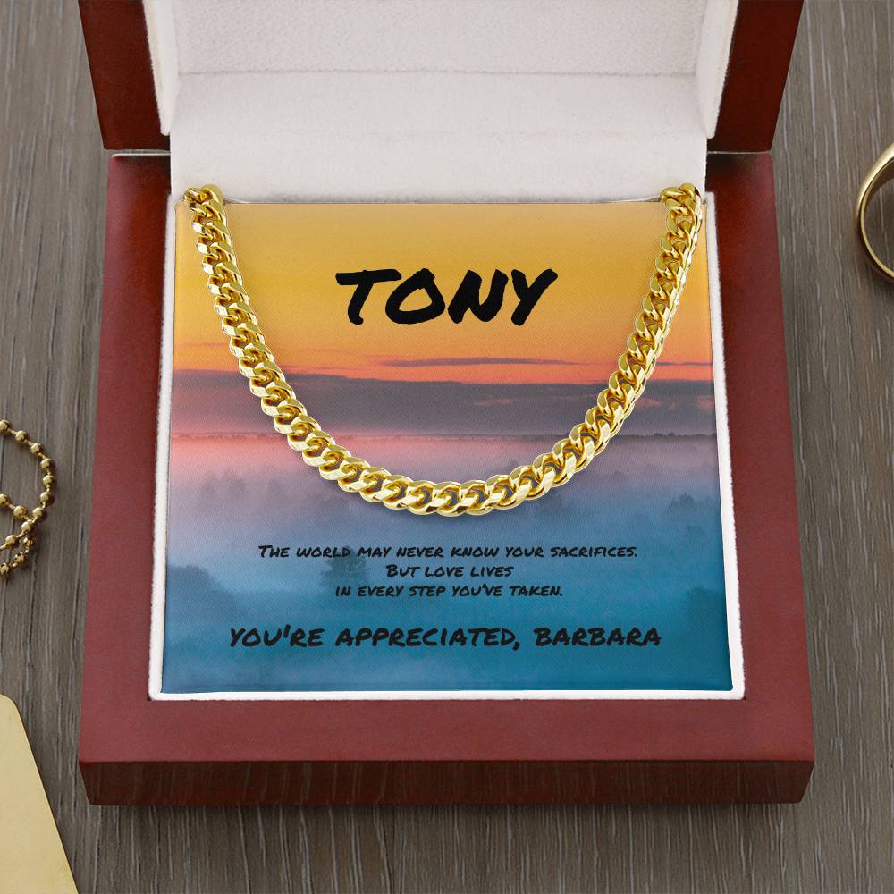 Cuban Link Necklace - The World May Never Know Your Sacrifices - Heartfelt Gift for Any Father or Father Figure