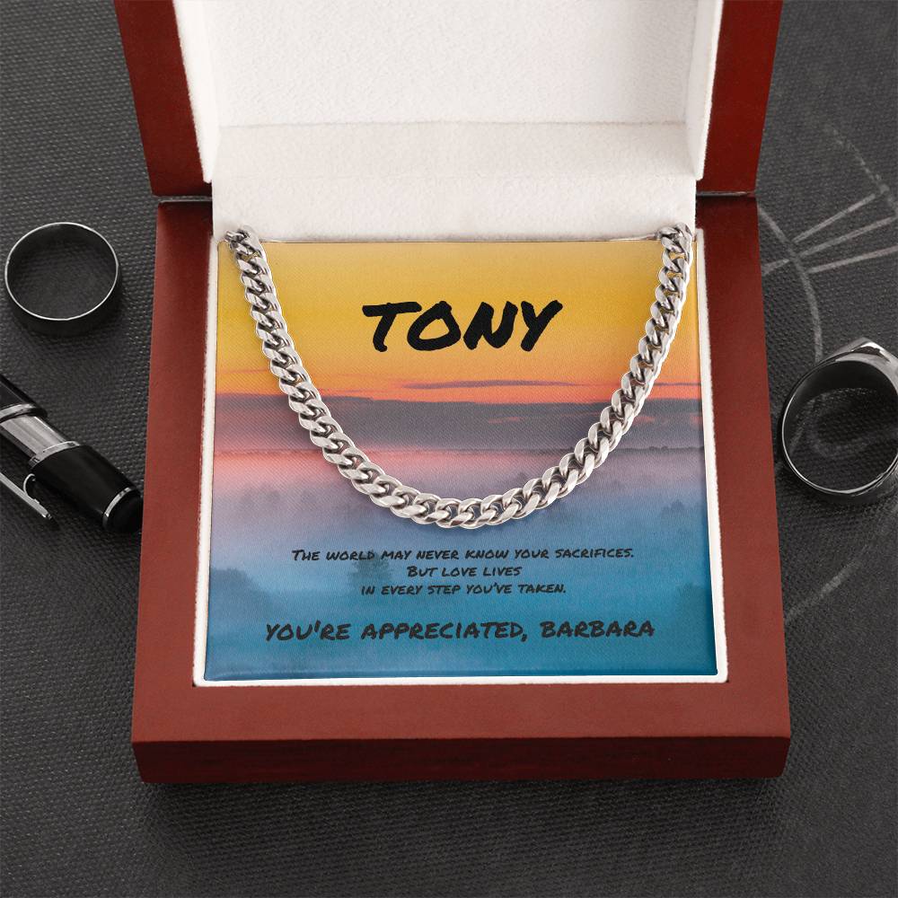 Cuban Link Necklace - The World May Never Know Your Sacrifices - Heartfelt Gift for Any Father or Father Figure