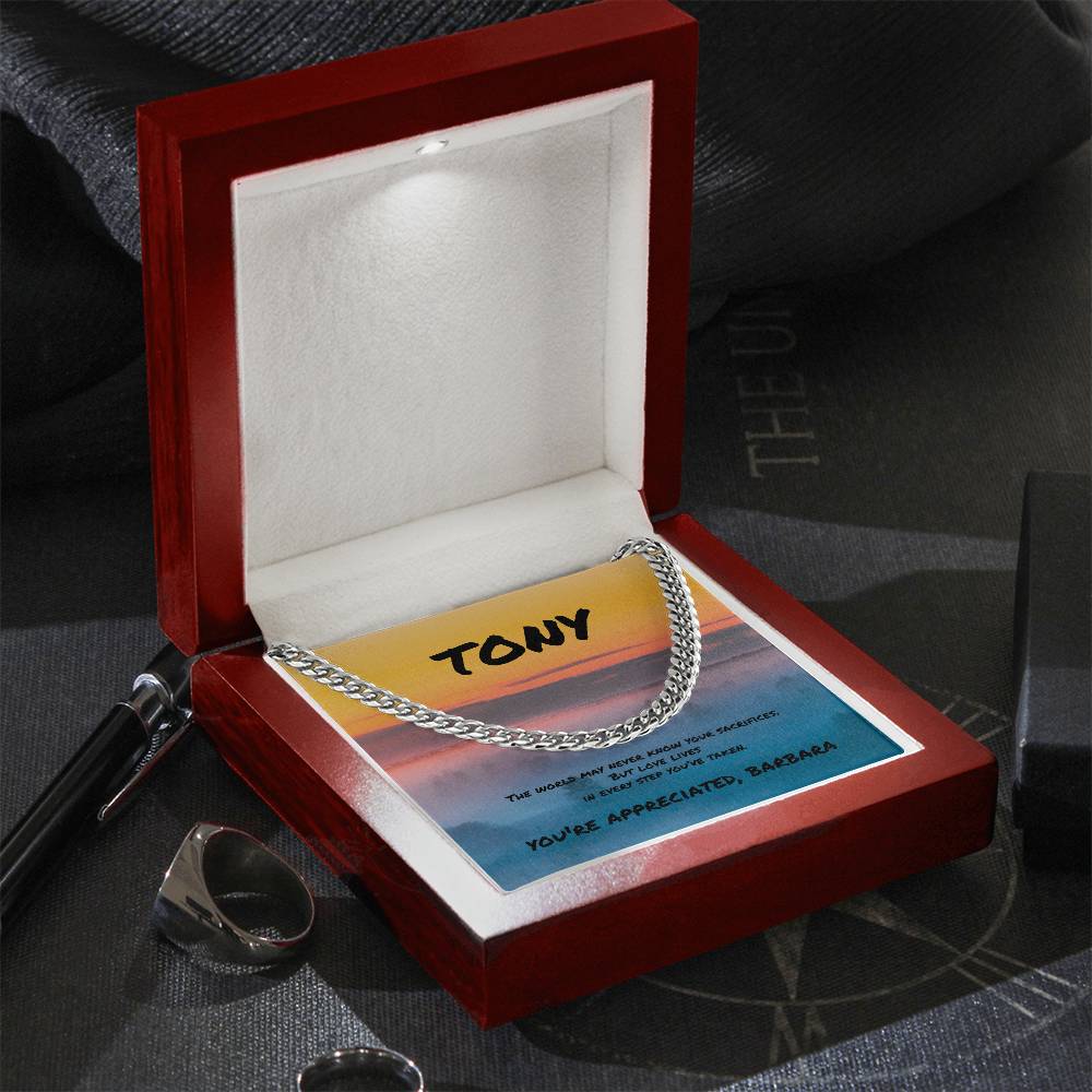 Cuban Link Necklace - The World May Never Know Your Sacrifices - Heartfelt Gift for Any Father or Father Figure