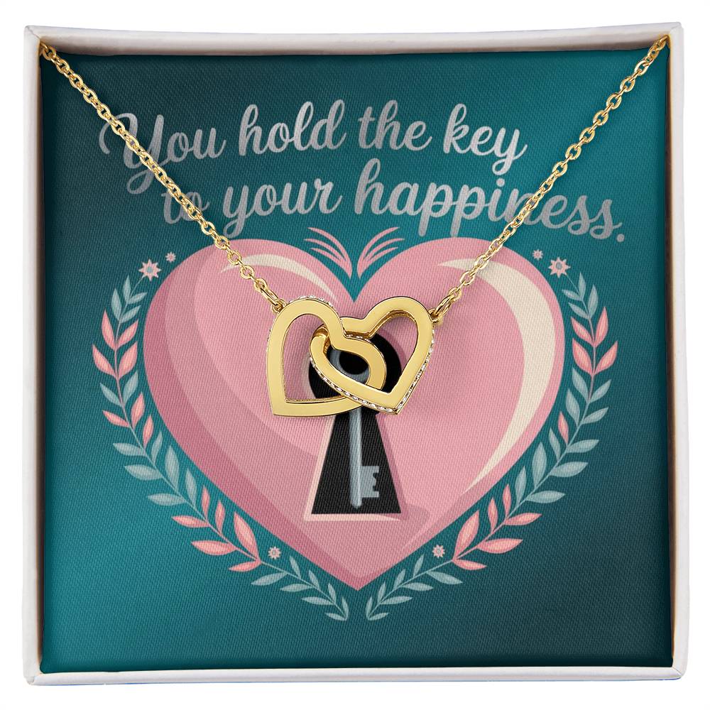 You Hold The Key To Your Happiness: Interlocking Hearts Necklace - Mental Health Gift, Self-Love, Anxiety, PTSD Support