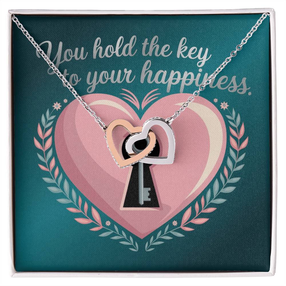 You Hold The Key To Your Happiness: Interlocking Hearts Necklace - Mental Health Gift, Self-Love, Anxiety, PTSD Support