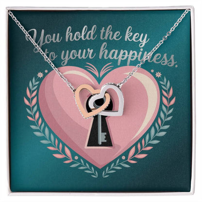 You Hold The Key To Your Happiness: Interlocking Hearts Necklace - Mental Health Gift, Self-Love, Anxiety, PTSD Support