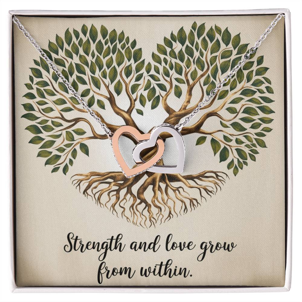 Strength and Love Grow From Within: Interlocking Hearts Necklace - Mental Health Gift, Self-Love, Anxiety, PTSD Support