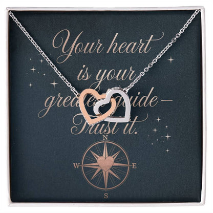 Your Heart Is Your Greatest Guide - Trust It: Interlocking Hearts Necklace - Mental Health Gift, Self-Love, Anxiety, PTSD Support