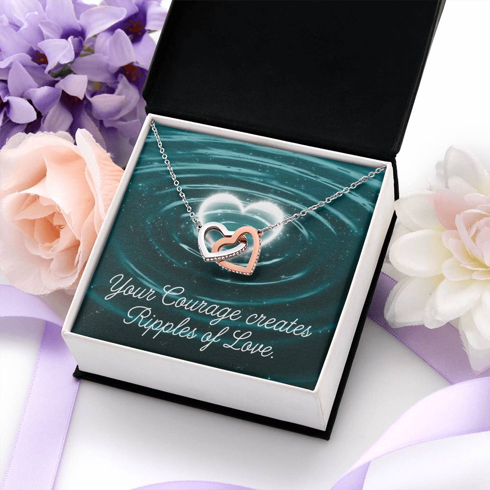 Your Courage Creates Ripples Of Love: Interlocking Hearts Necklace - Mental Health Gift, Self-Love, Anxiety, PTSD Support