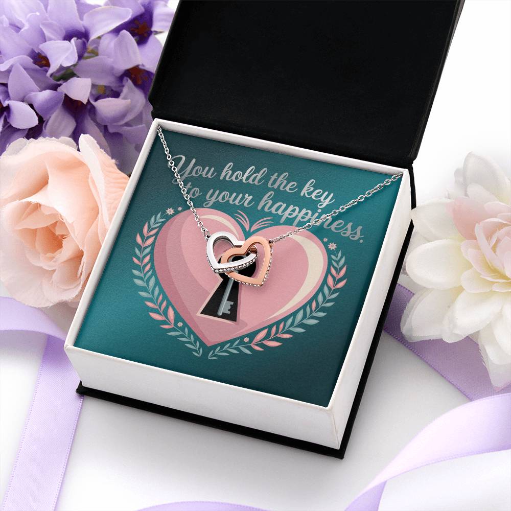 You Hold The Key To Your Happiness: Interlocking Hearts Necklace - Mental Health Gift, Self-Love, Anxiety, PTSD Support