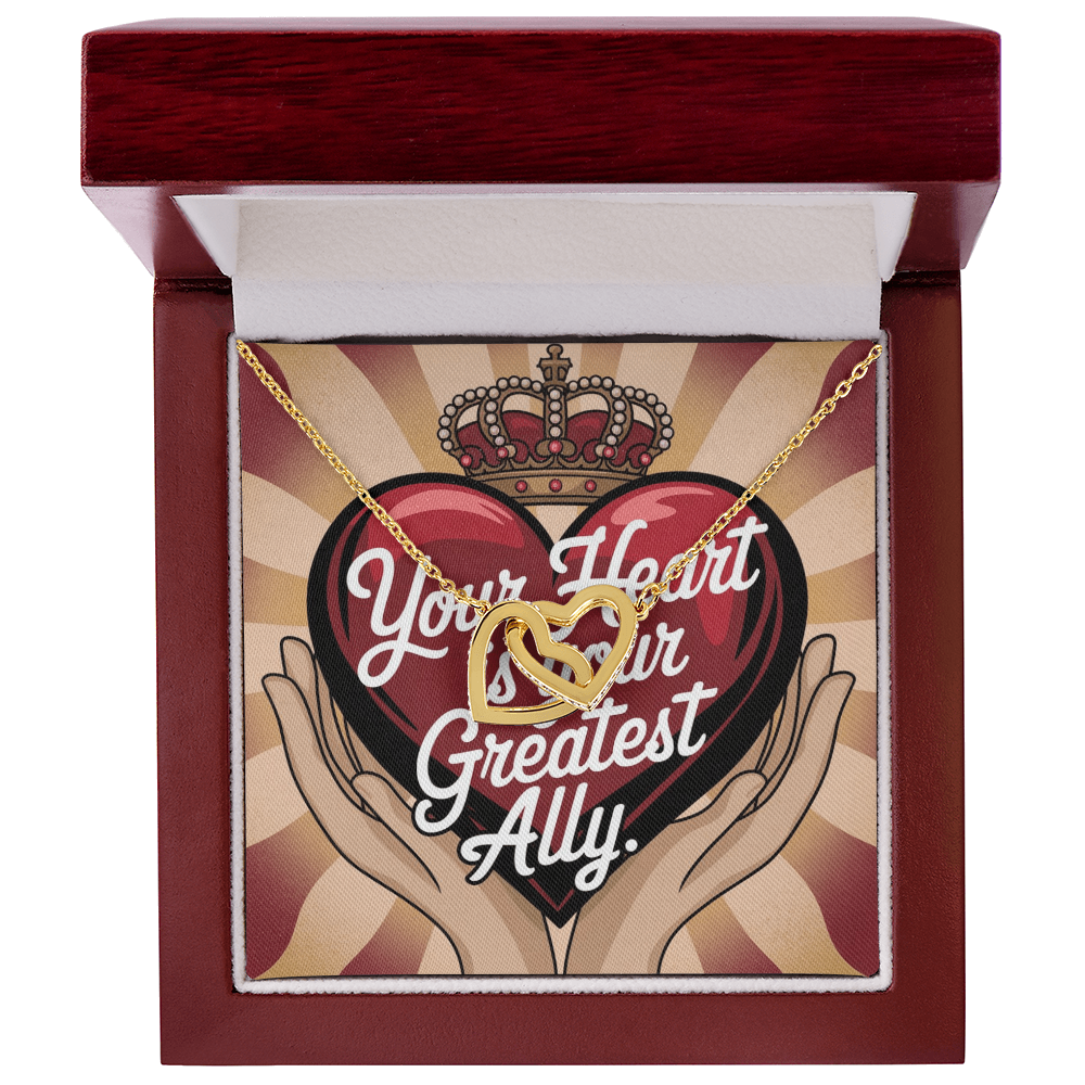 Your Heart Is Your Greatest Ally: Interlocking Hearts Necklace - Mental Health Gift, Self-Love, Anxiety, PTSD Support