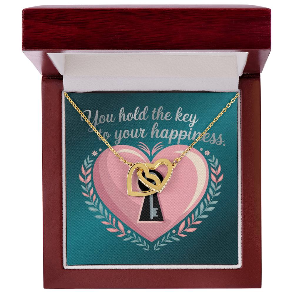 You Hold The Key To Your Happiness: Interlocking Hearts Necklace - Mental Health Gift, Self-Love, Anxiety, PTSD Support