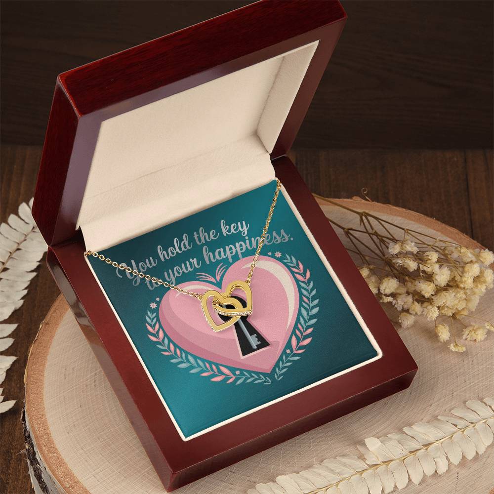 You Hold The Key To Your Happiness: Interlocking Hearts Necklace - Mental Health Gift, Self-Love, Anxiety, PTSD Support