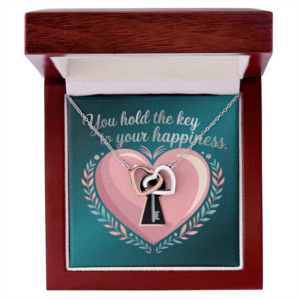 You Hold The Key To Your Happiness: Interlocking Hearts Necklace - Mental Health Gift, Self-Love, Anxiety, PTSD Support