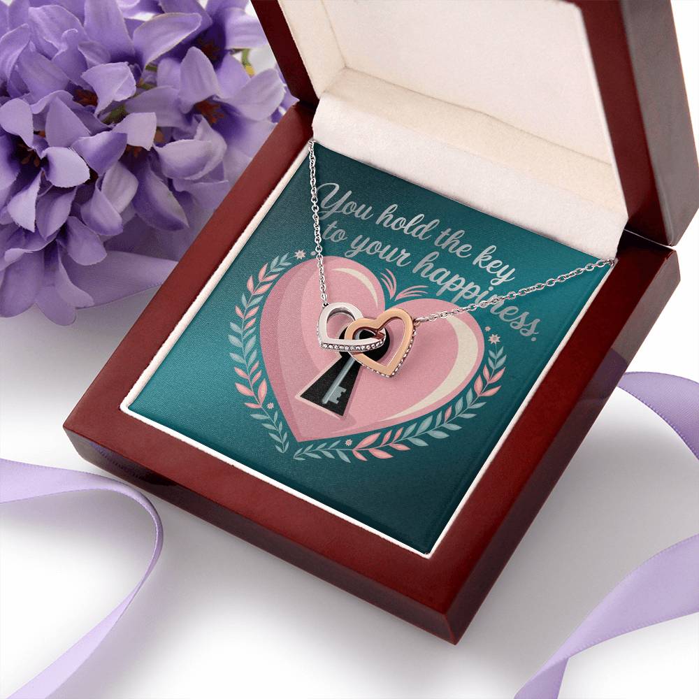 You Hold The Key To Your Happiness: Interlocking Hearts Necklace - Mental Health Gift, Self-Love, Anxiety, PTSD Support