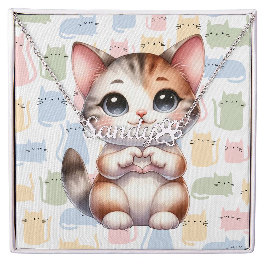 Manx Cat - Personalized Name Necklace + Paw Print