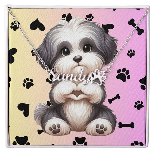 Havanese  Dog - Personalized Name Necklace W/Paw Print Symbol - Custom Therapy Animal Jewelry & Keepsake