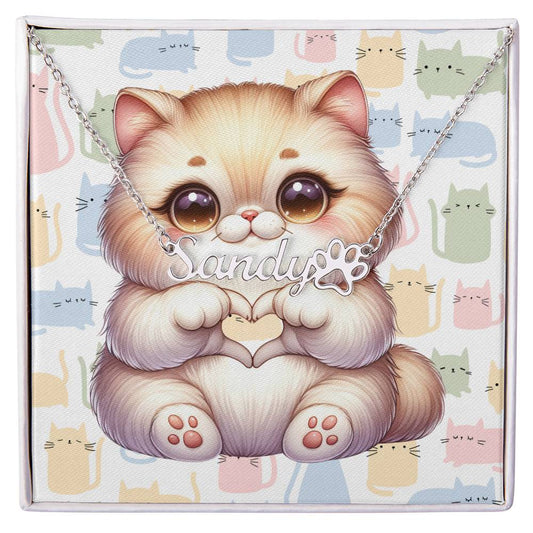 Persian Cat - Personalized Name Necklace + Paw Print