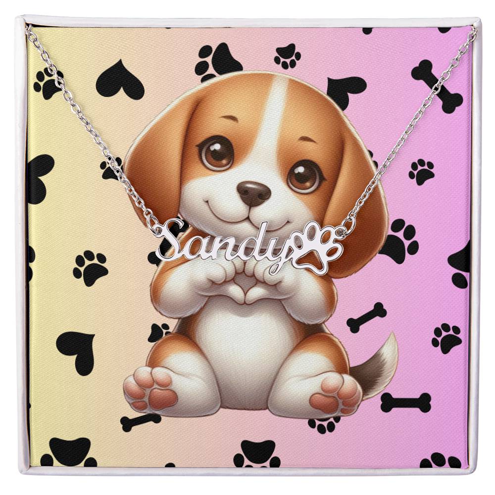 Beagle Dog - Personalized Name Necklace W/Paw Print Symbol - Custom Therapy Animal Jewelry & Keepsake