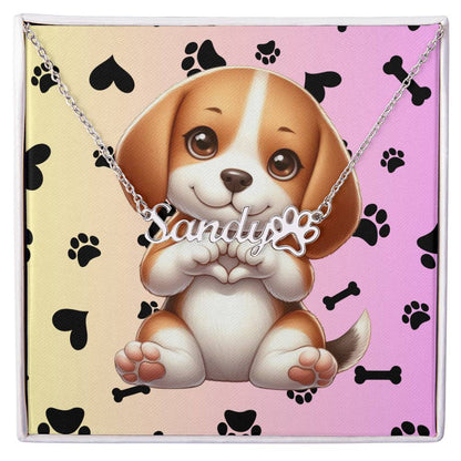 Beagle Dog - Personalized Name Necklace W/Paw Print Symbol - Custom Therapy Animal Jewelry & Keepsake