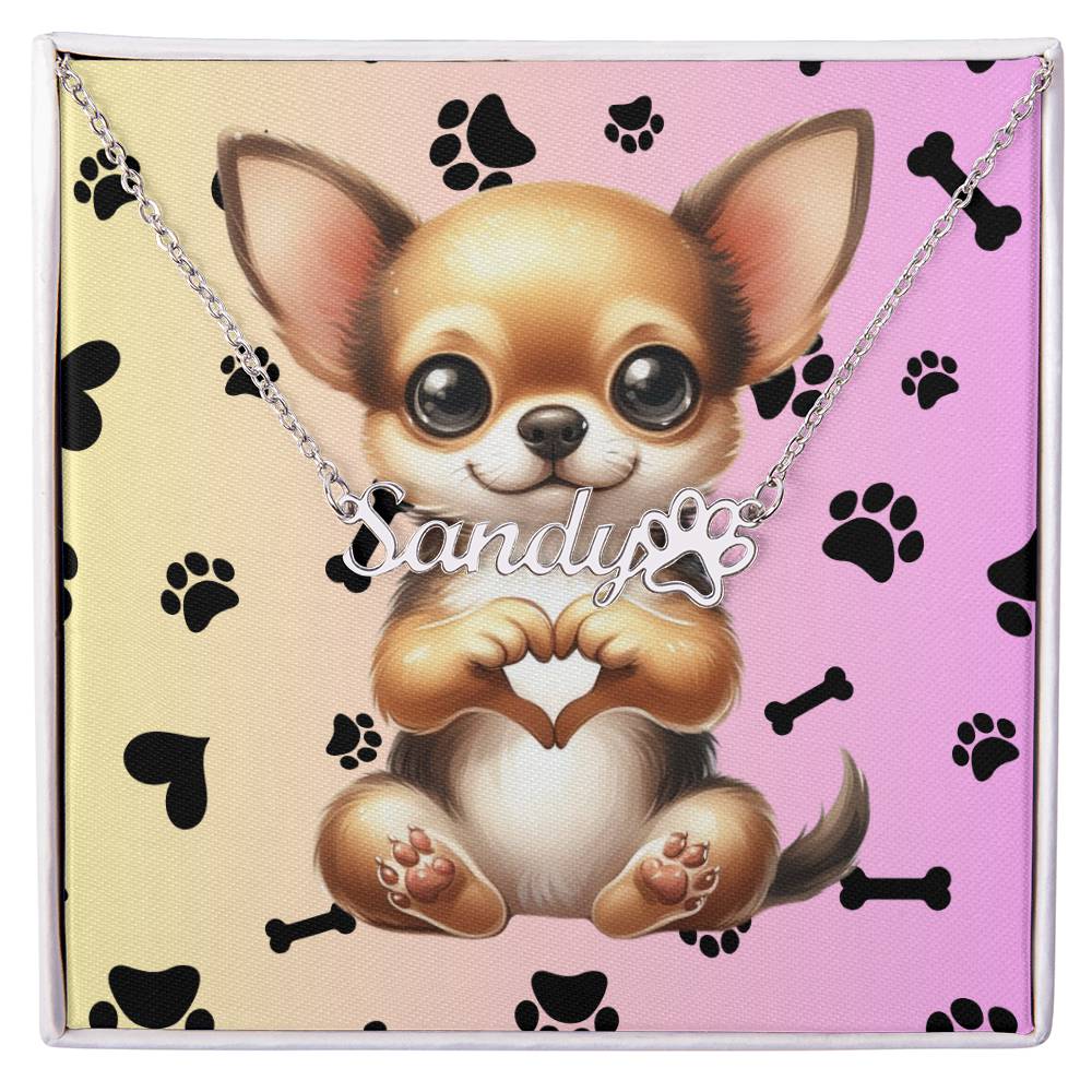 Chihuahua Dog - Personalized Name Necklace W/Paw Print Symbol - Custom Therapy Animal Jewelry & Keepsake