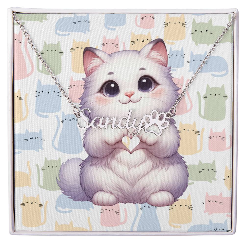 Turkish Van Cat - Personalized Name Necklace + Paw Print