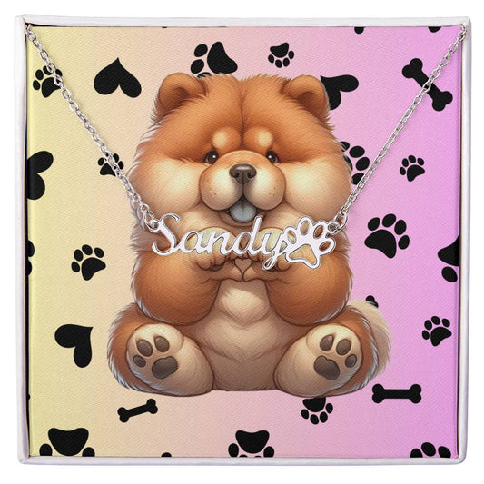 Chow Chow Dog - Personalized Name Necklace W/Paw Print Symbol - Custom Therapy Animal Jewelry & Keepsake