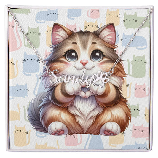 Norwegian Cat - Personalized Name Necklace + Paw Print