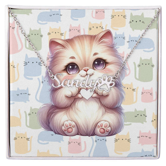 Persian Cat - Personalized Name Necklace + Paw Print
