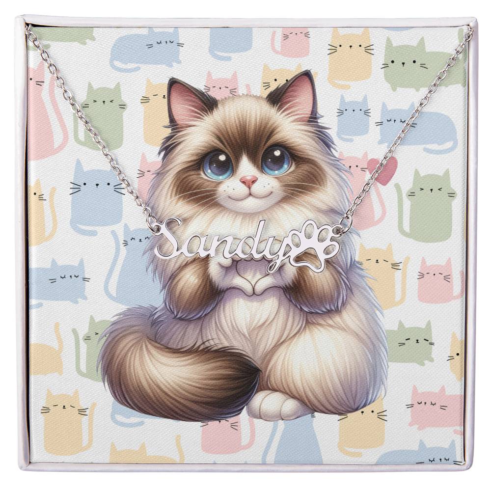 Birman Cat - Personalized Name Necklace + Paw Print