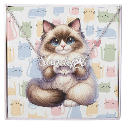 Birman Cat - Personalized Name Necklace + Paw Print