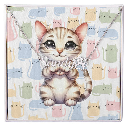 Ocicat Cat - Personalized Name Necklace + Paw Print