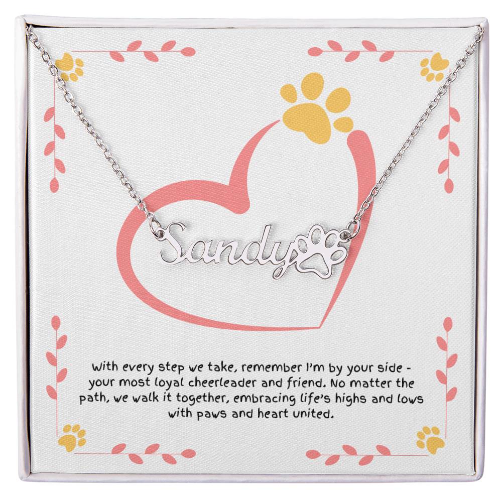Personalized dog paw necklace, a gift of love and encouragement, inspired by the joy of seeing your smile every day.