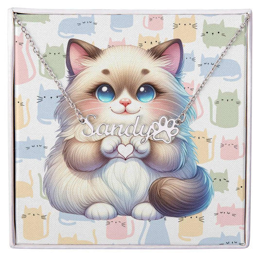 Ragdoll Cat - Personalized Name Necklace + Paw Print