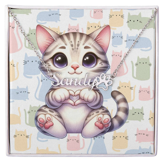 Ocicat Cat - Personalized Name Necklace + Paw Print