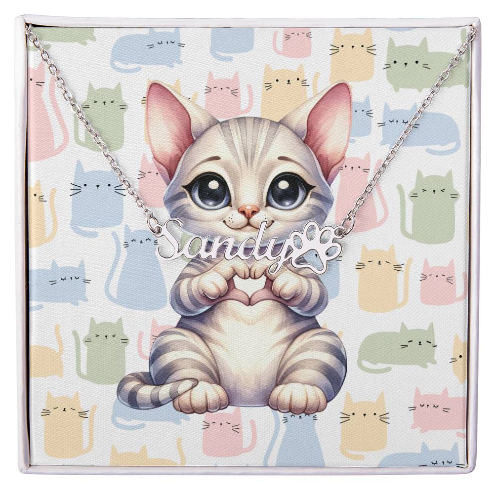 Egyptian Mau Cat - Personalized Name Necklace + Paw Print