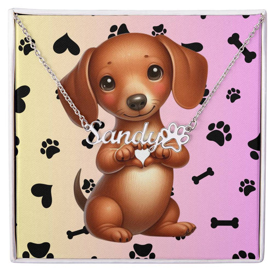 Dachshund Dog - Personalized Name Necklace W/Paw Print Symbol - Custom Therapy Animal Jewelry & Keepsake