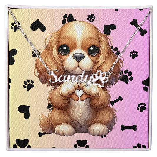 Cocker Spaniel Dog - Personalized Name Necklace W/Paw Print Symbol - Custom Therapy Animal Jewelry & Keepsake