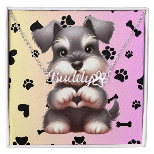 Miniature Schnauzer name necklace personalized dog jewelry paw print gift for Schnauzer moms and dog lovers