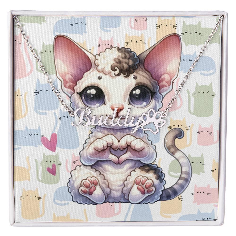 Cornish Rex Cat Personalized Name Necklace with Paw Print Custom Cat Jewelry Personalized Gift