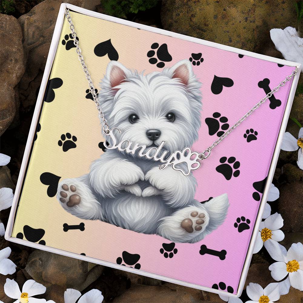 West Highland White Terrier Dog - Personalized Name Necklace W/Paw Print Symbol - Custom Therapy Animal Jewelry & Keepsake