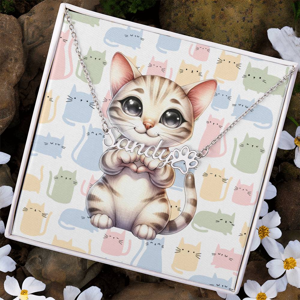 Ocicat Cat - Personalized Name Necklace + Paw Print