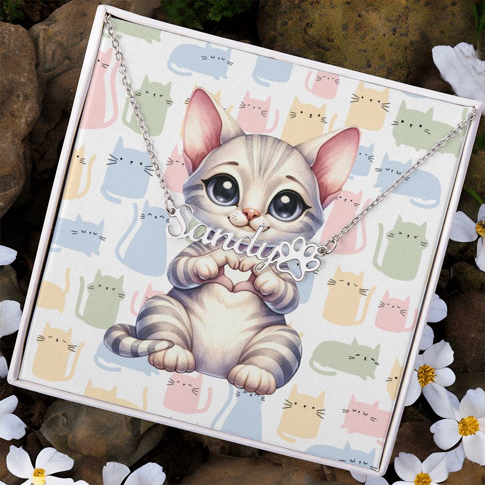 Egyptian Mau Cat - Personalized Name Necklace + Paw Print