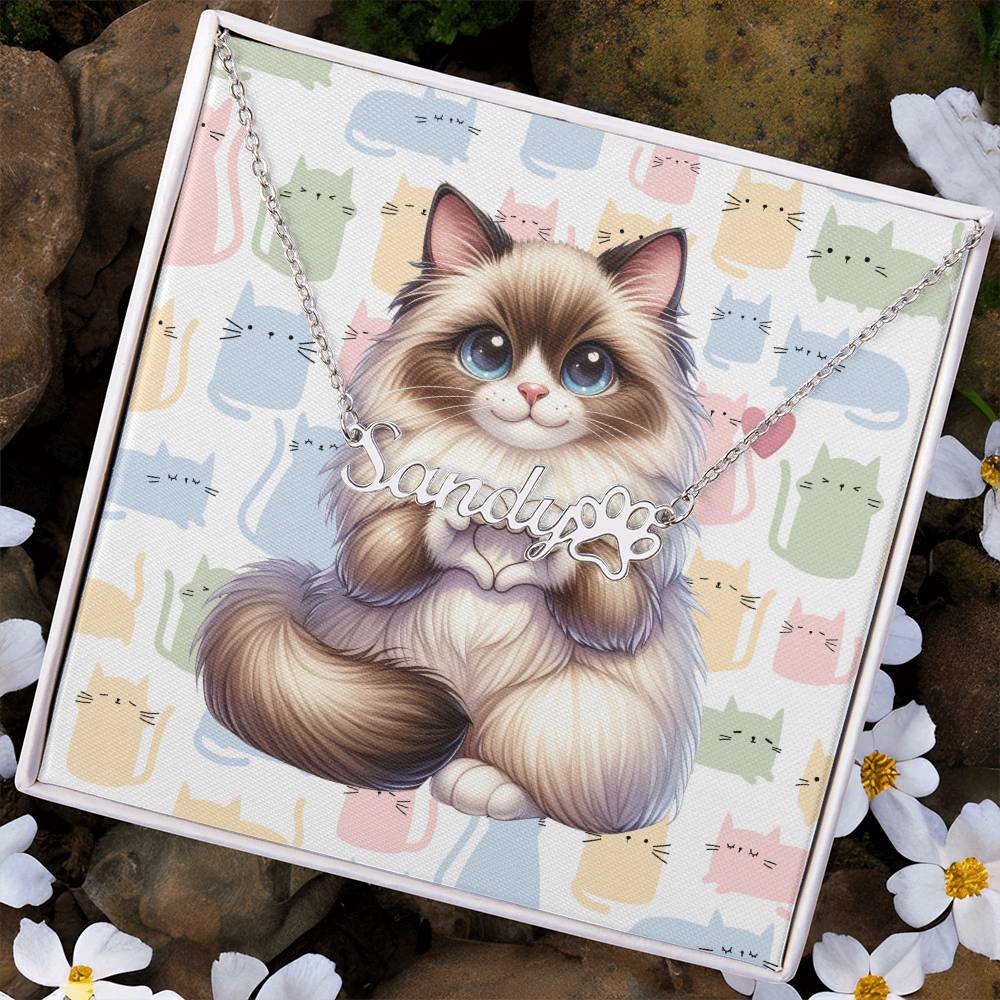 Birman Cat - Personalized Name Necklace + Paw Print