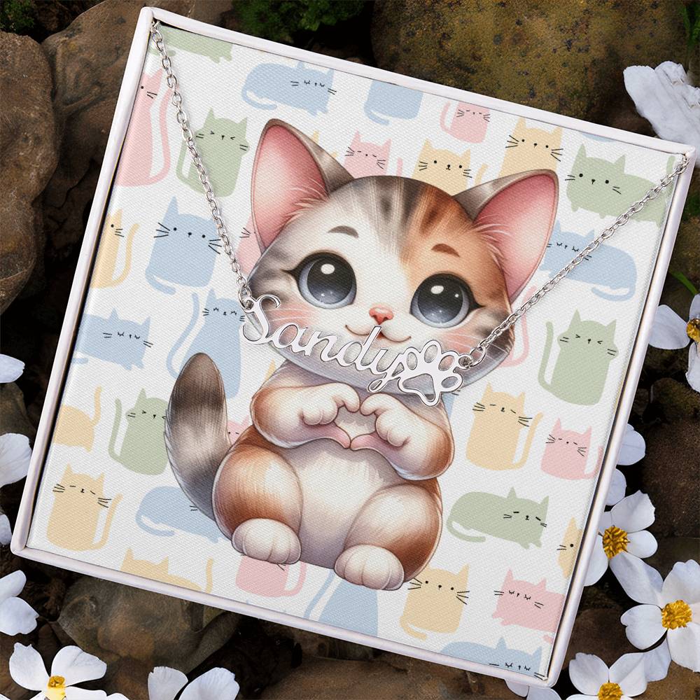 Manx Cat - Personalized Name Necklace + Paw Print