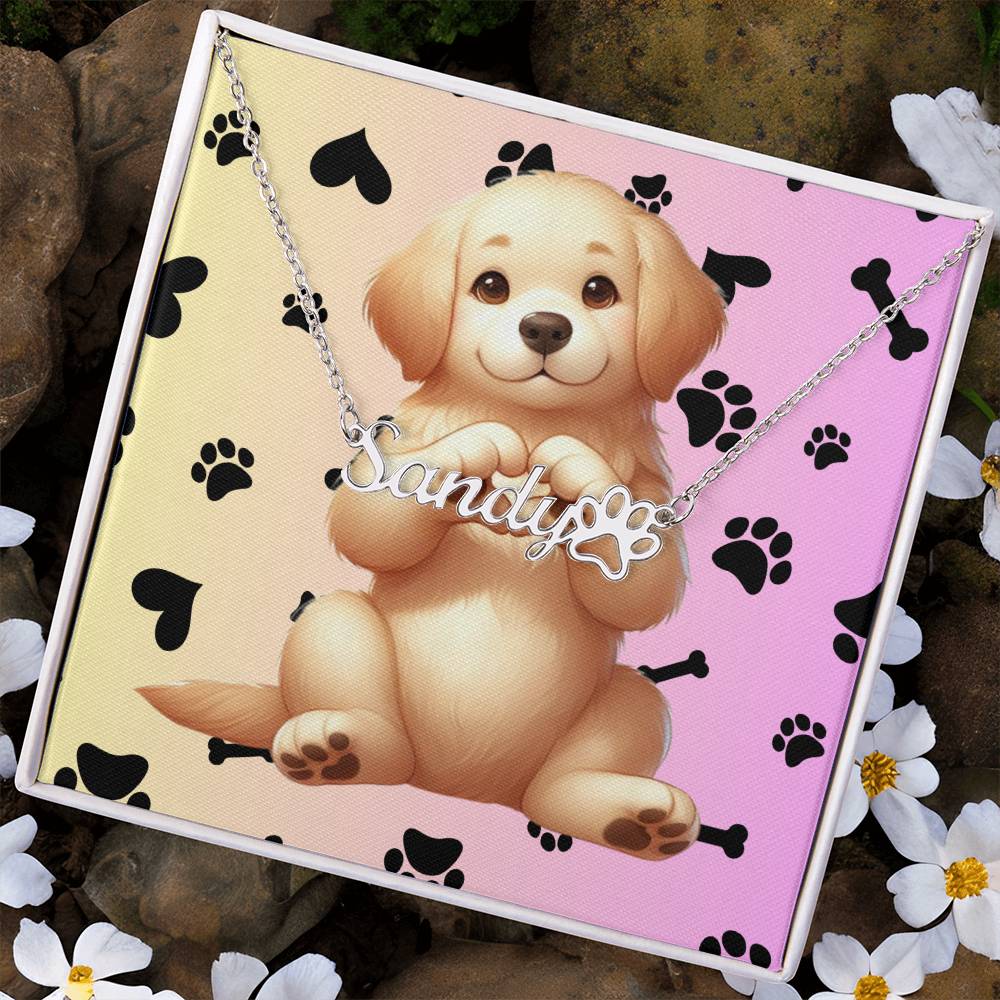 Golden Retriever Dog - Personalized Name Necklace W/Paw Print Symbol - Custom Therapy Animal Jewelry & Keepsake