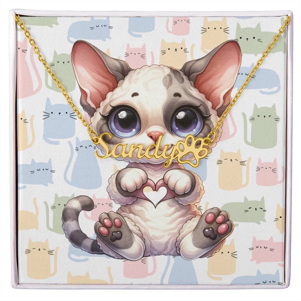 Devon Rex Cat - Personalized Name Necklace + Paw Print