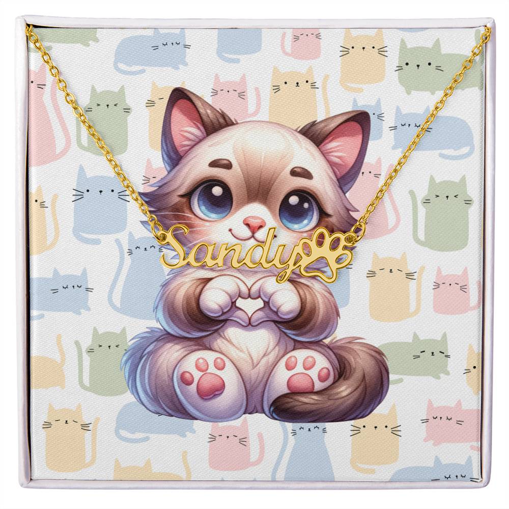 Balinese Cat - Personalized Name Necklace + Paw Print