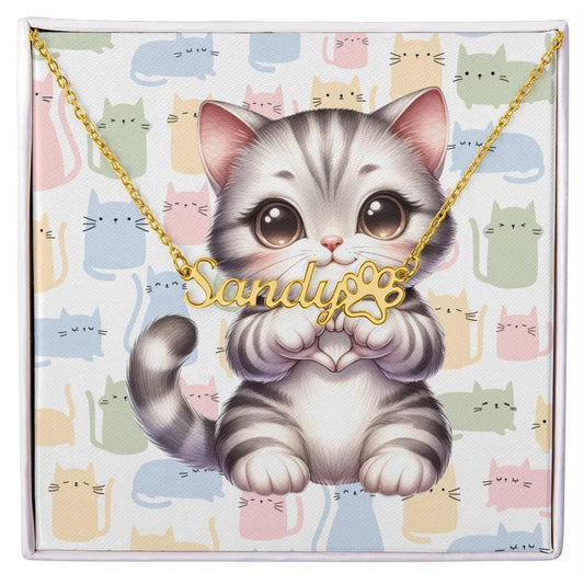American Shorthair Cat Name Necklace with Paw Print