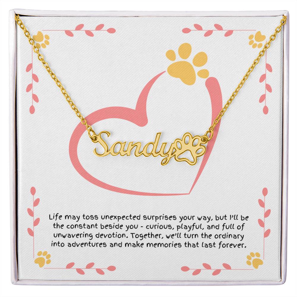 Personalized paw charm necklace celebrating joy in life’s simple moments, inspired by a dog’s playful spirit and loyalty.