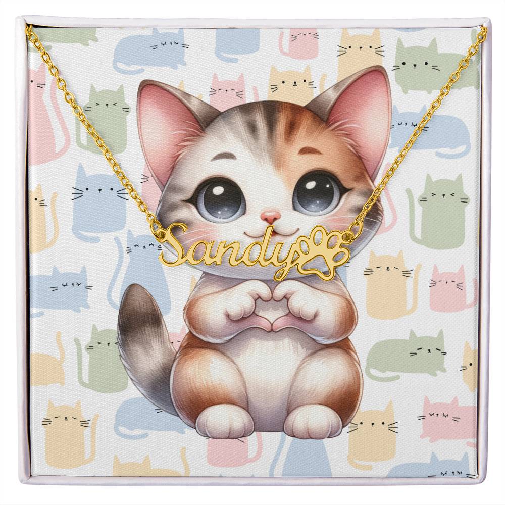 Manx Cat - Personalized Name Necklace + Paw Print