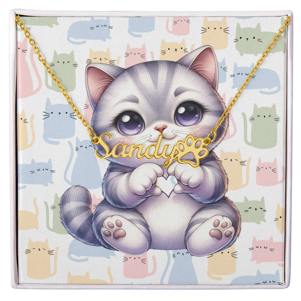 British Shorthair Cat - Personalized Name Necklace + Paw Print