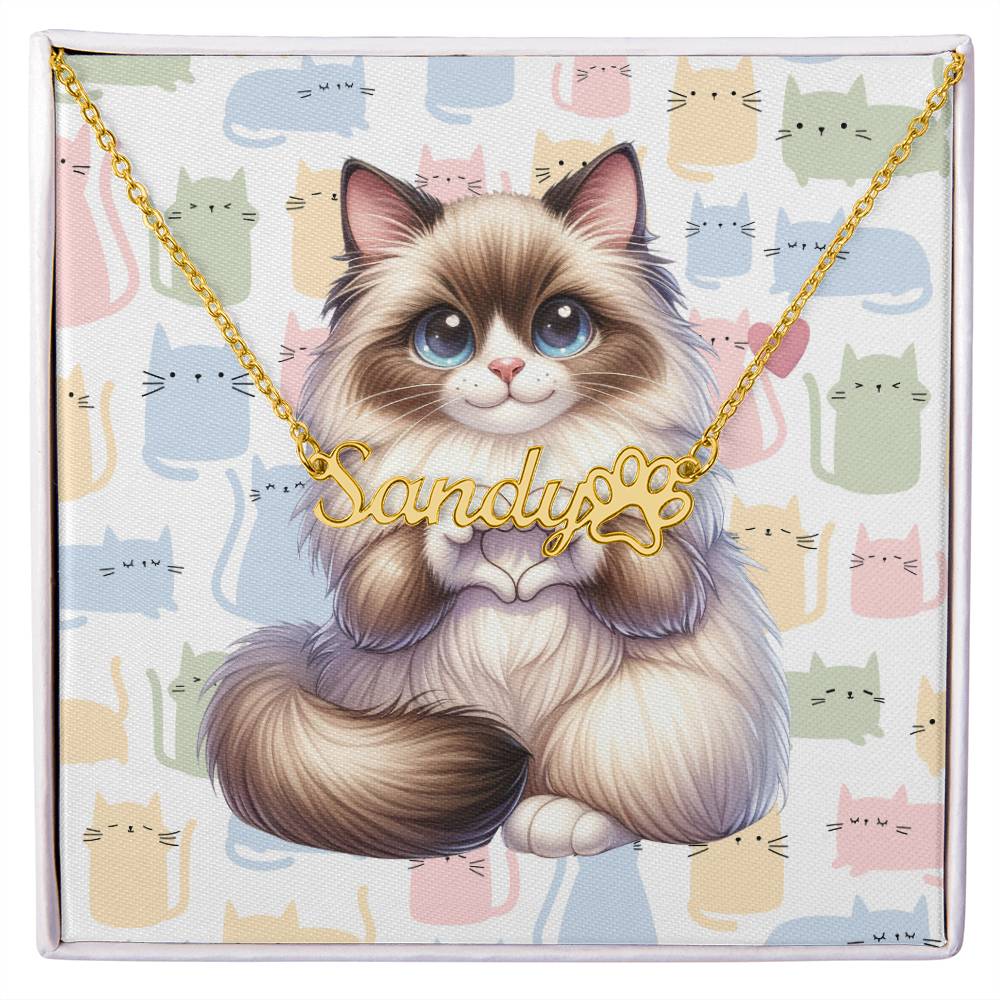 Birman Cat - Personalized Name Necklace + Paw Print